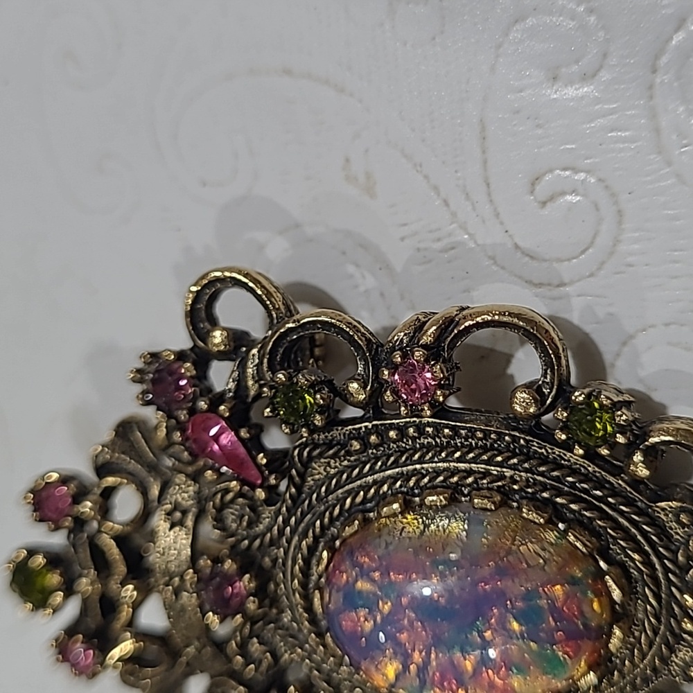 Sarah Coventry Contessa/Cabochon Rhinestone Brooch/Pendant Vintage Multicolor - Picture 8 of 11